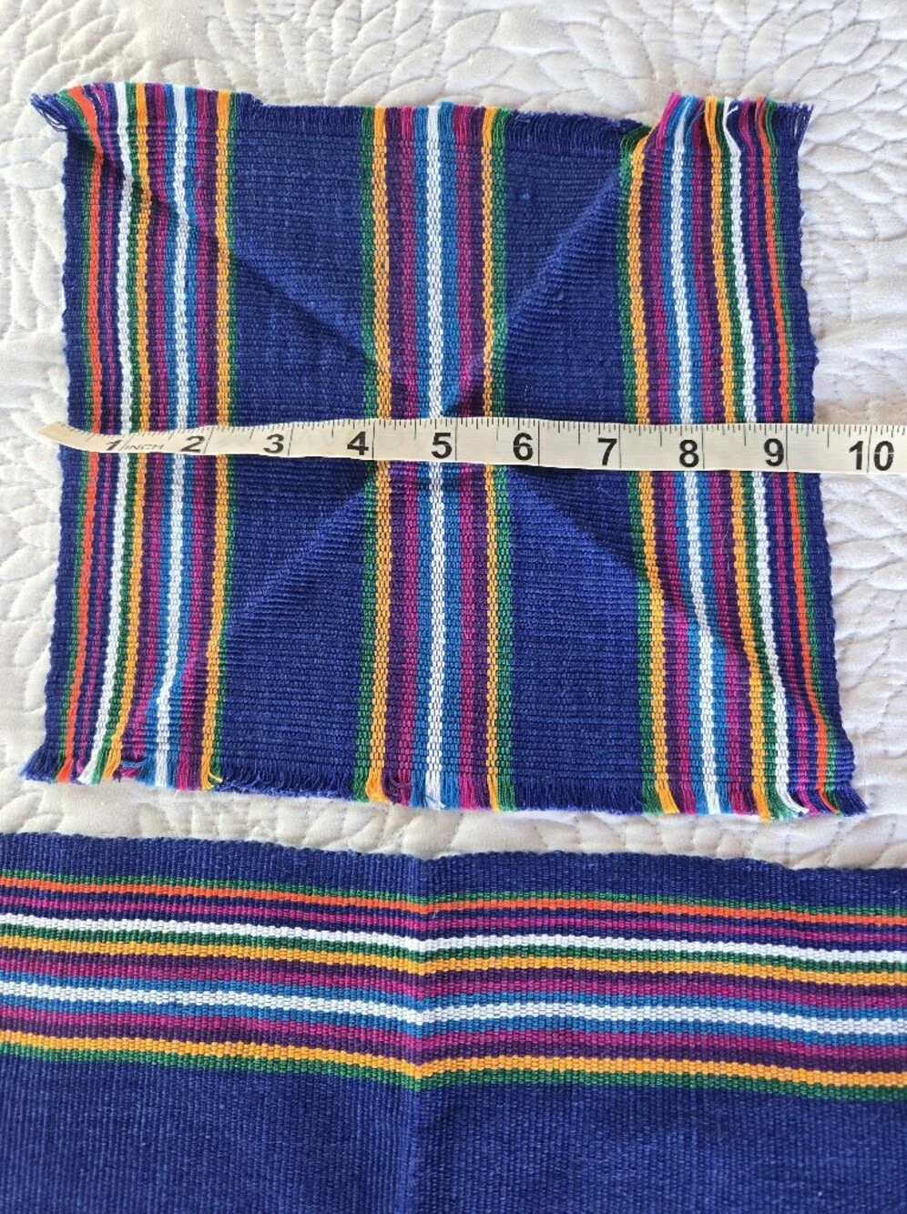 Guatamalen Handwoven Stripe Six Placemats & Napkins Cobalt Blue Rainbow Accents